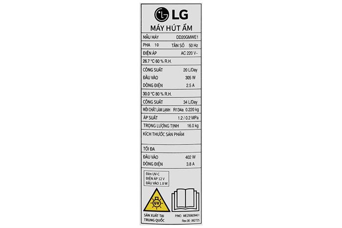 Máy hút ẩm LG Dual Inverter 34 lít DD20GMWE1.ABAE